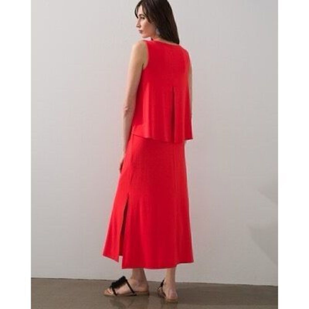 Chicos Women’s Size 3 Popover Solid Maxi Dress Red Sleeveless V Neck Slit - Picture 3 of 12